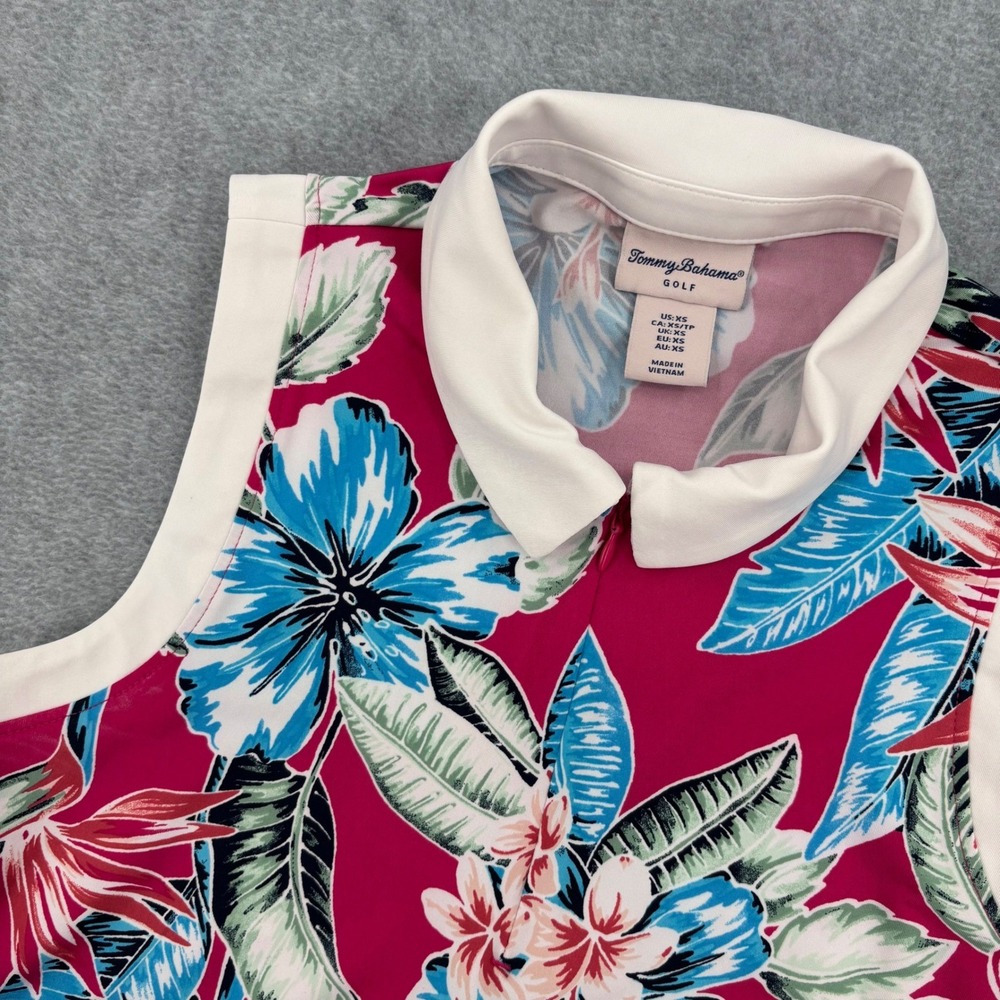 Tommy Bahama Golf Polo Womens XS Pink Floral Sleeveless Quarter Zip‎ Shirt